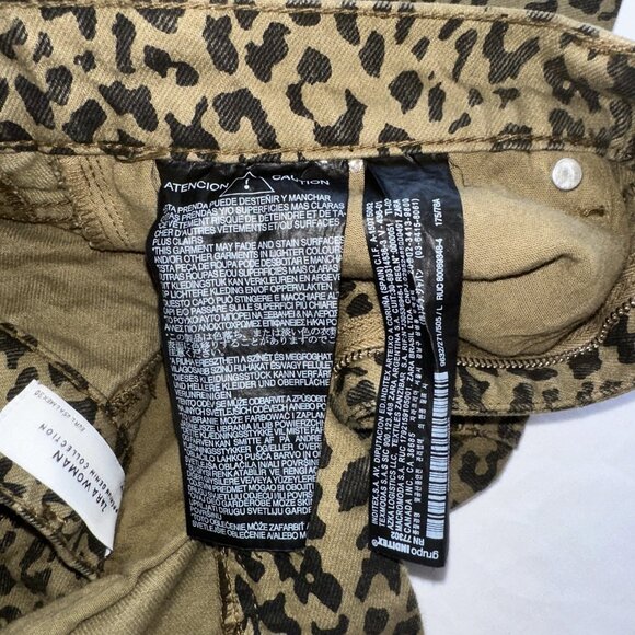 Zara Leopard Print Distressed Mini Skirt Size L Cotton Blend Womens Animal Print - Picture 7 of 7